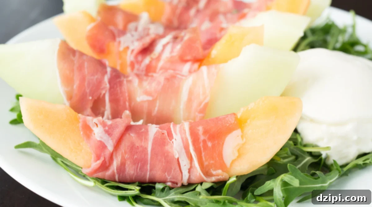 Creamy Burrata, Sweet Melon, and Savory Prosciutto Salad 1 featured 2556