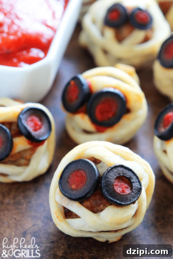 Bewitching Bites 12 Cute Meatball Mummies - Halloween Party Appetizers