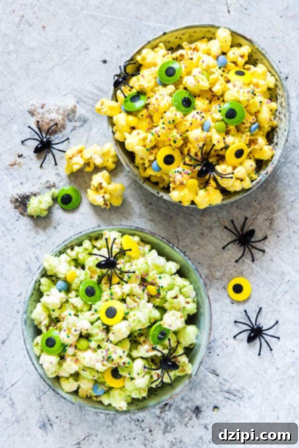 Bewitching Bites 27 Colorful Monster Halloween Popcorn with candy eyes