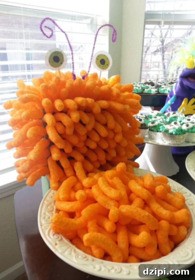 Bewitching Bites 21 Fun Halloween Appetizers - Cheetos Monster for kids