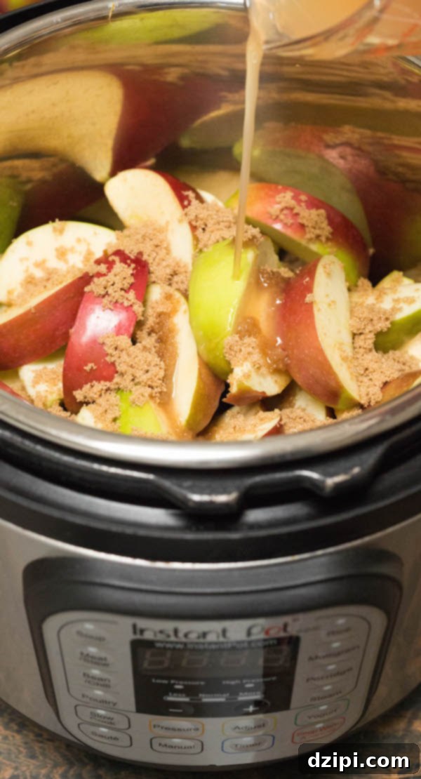 Velvety Instant Pot Apple Butter 4 A step-by-step visual showing how to make Instant Pot Apple Butter, from preparation to finished product.