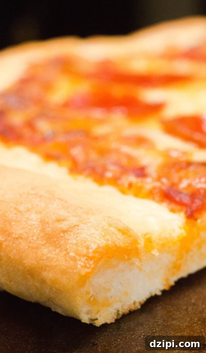 Close up of homemade NYC style pizza crust.