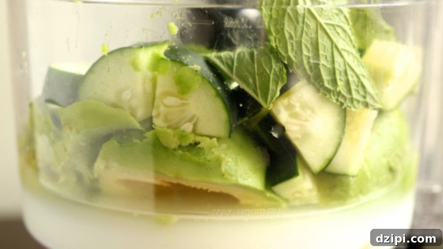 Cool Coastal Shrimp Avocado Cucumber Soup 3 Chilled Avocado Cucumber Soup Recipe Ingredients in a food processor