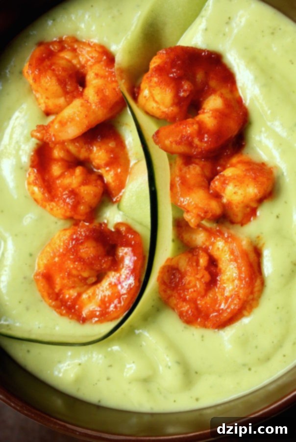 Cool Coastal Shrimp Avocado Cucumber Soup 5 Green Chilled Avocado Cucumber Soup with Shrimp