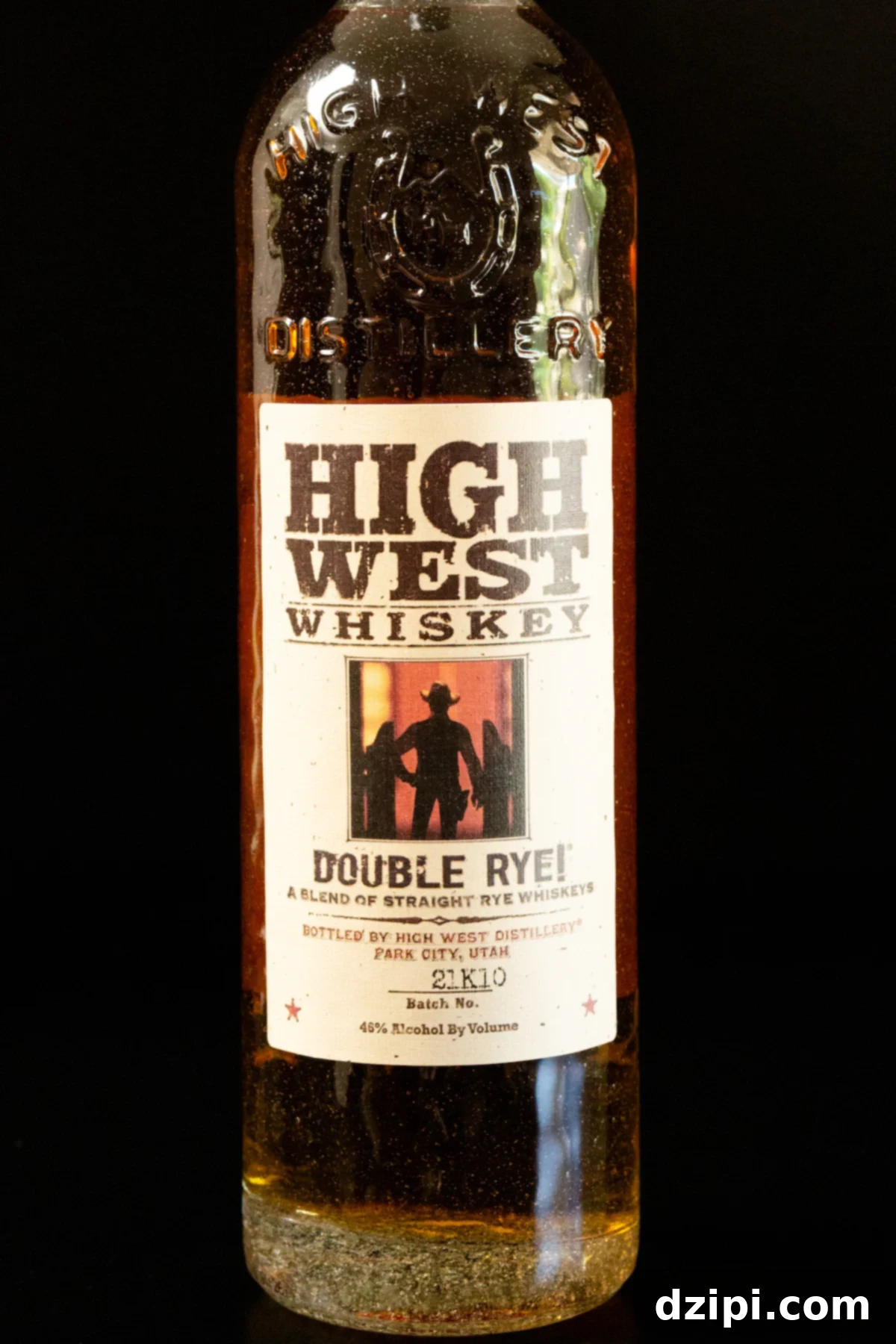 A bottle of High West Double Rye Whiskey on a black background, representing a modern classic.