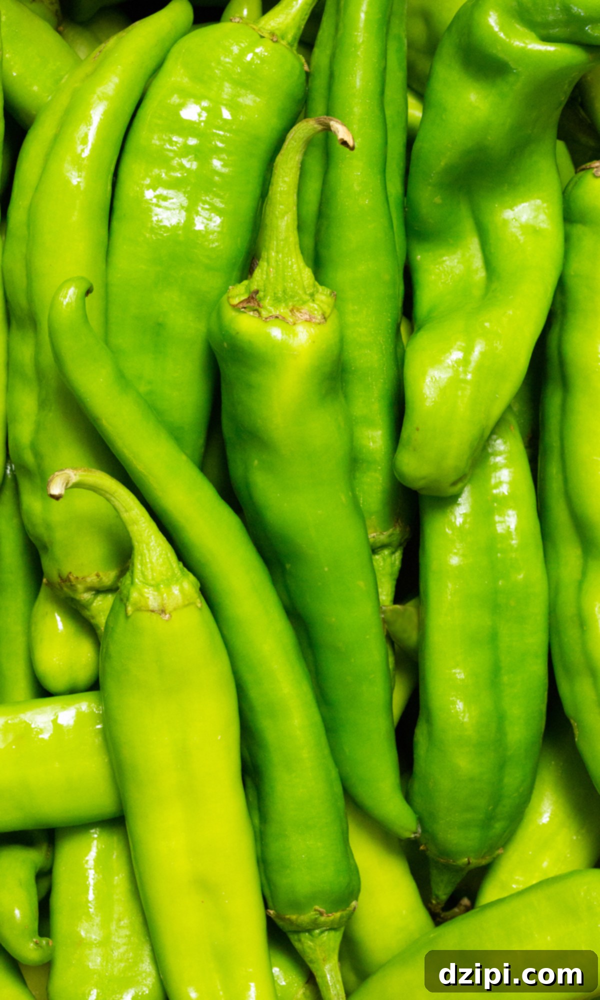 Charred Hatch Chiles 3 Close up of a wooden box filled with approximately 10 pounds of bright green, fresh Hatch Chiles.
