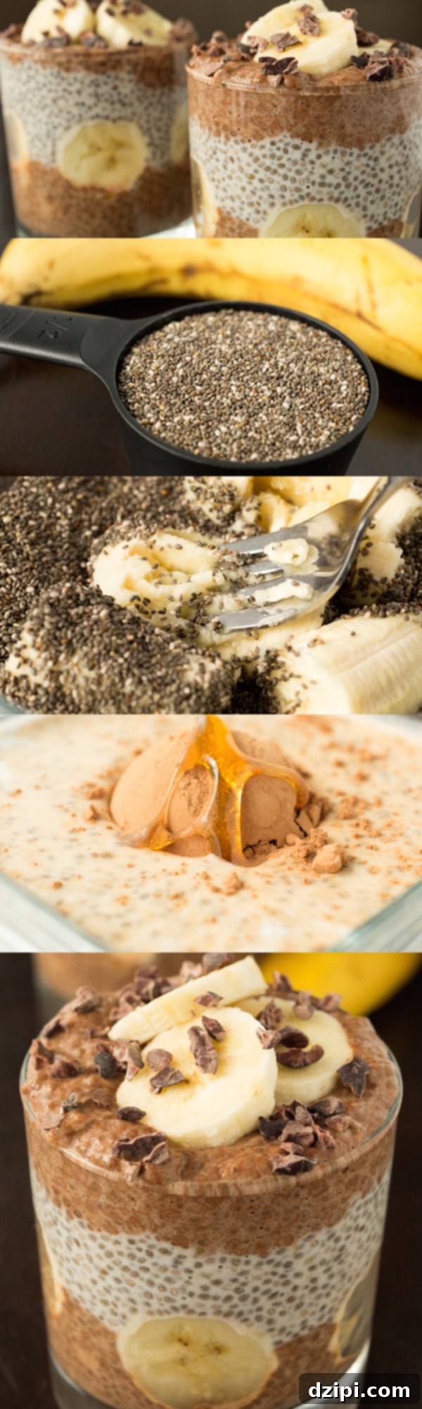 Banana Cacao Chia Seed Pudding Parfait - A great on the go, make ahead, healthy breakfast recipe for busy mornings.