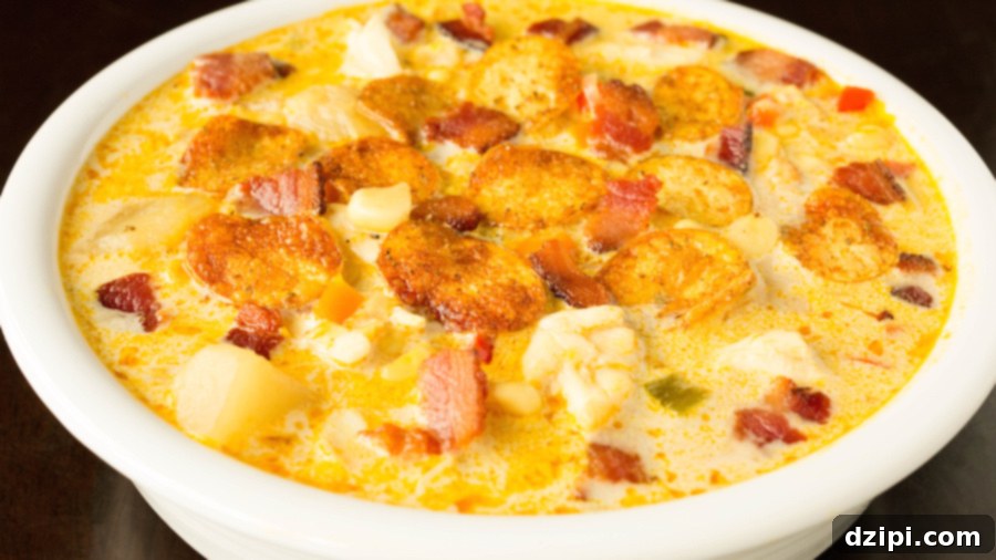 Delicious Corn and Crab Chowder Recipe. Creamy, hearty crab chowder generously topped with crispy mini Old Bay potato chips, a perfect blend of comfort and gourmet flavor.