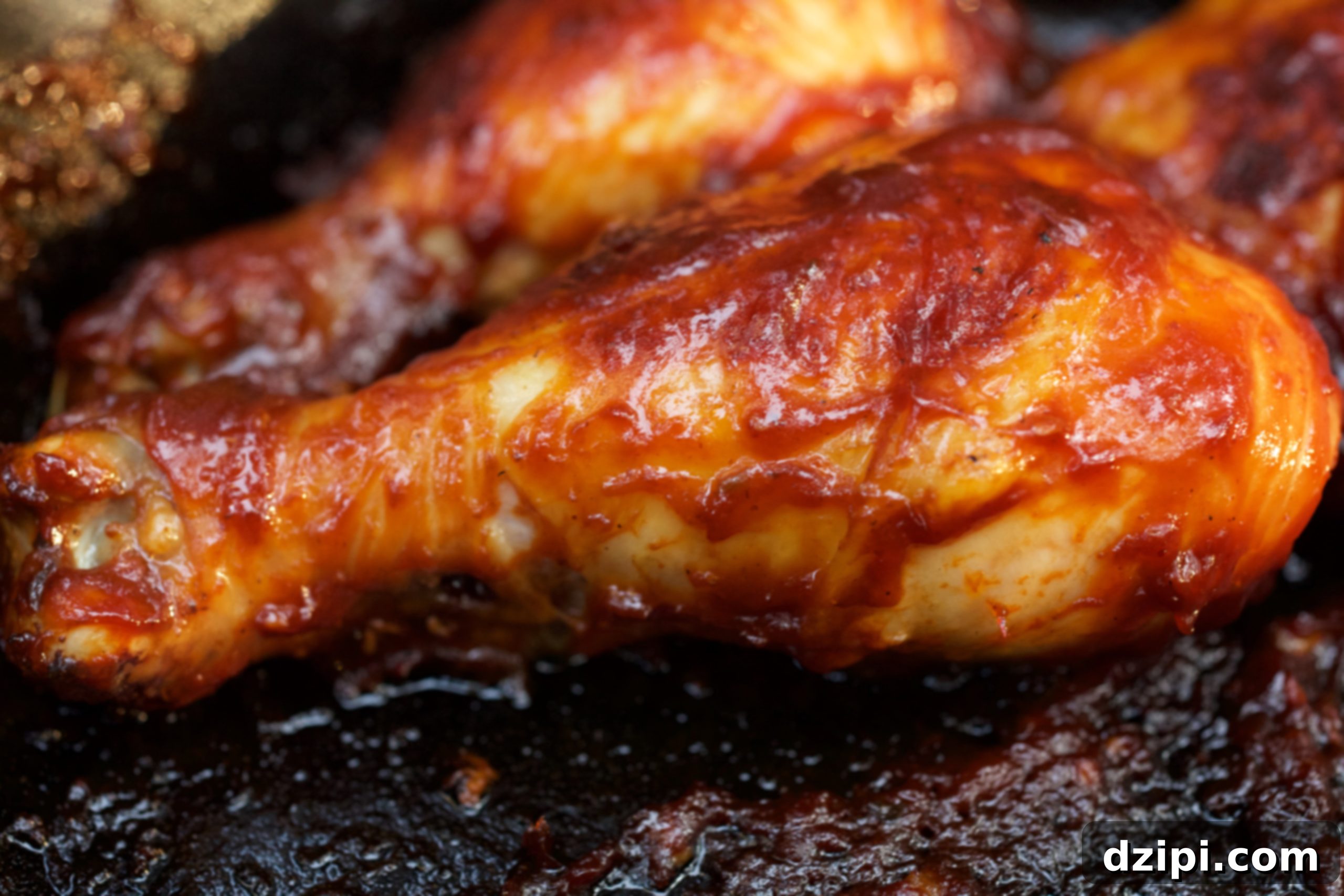 Close-up of Campfire Whiskey BBQ Chicken, perfectly glazed and cooked to perfection, ready to be served outdoors