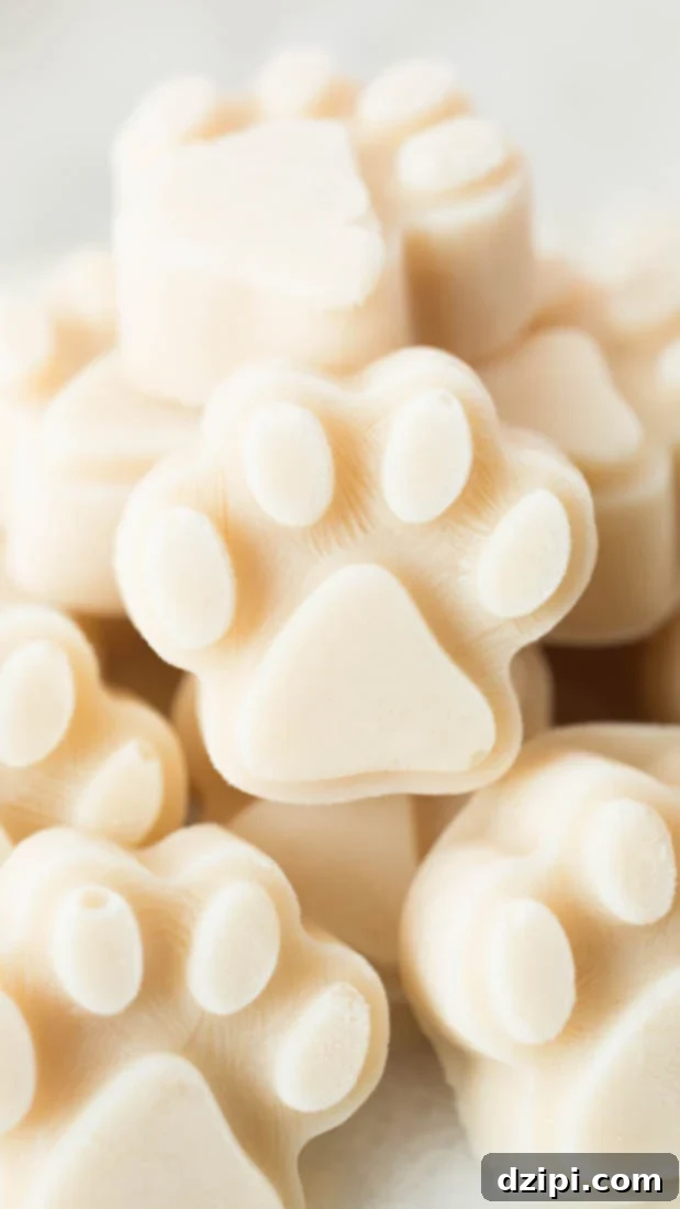 Homemade Yogurt Peanut Butter Banana Frozen Dog Treats stacked on top of each other, showcasing their delightful appearance.