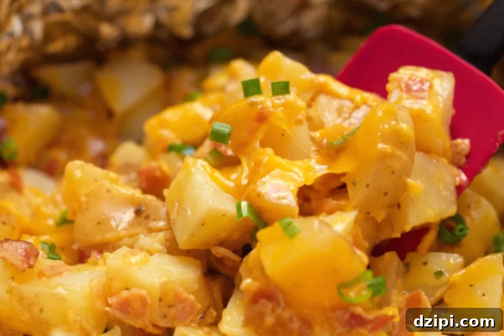 Bacon and Cheese Ranch Potatoes being scooped up.