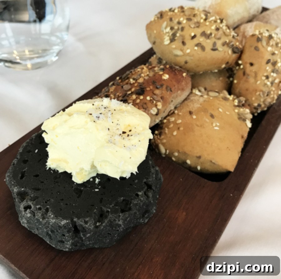 Butter artfully presented on a piece of lava rock at Lava Restaurant, Blue Lagoon.