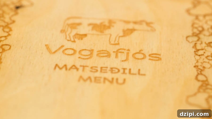 Menu showcasing fresh, farm-to-table offerings at Vogafjos Cow Cafe in Mývatn.