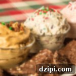 A trio of dessert dip recipes: Christmas Cookie Dough Dip, Gingerbread Dip, and Peppermint Fluff. Served with Chocolate Wavy Lay's Potato Chips.