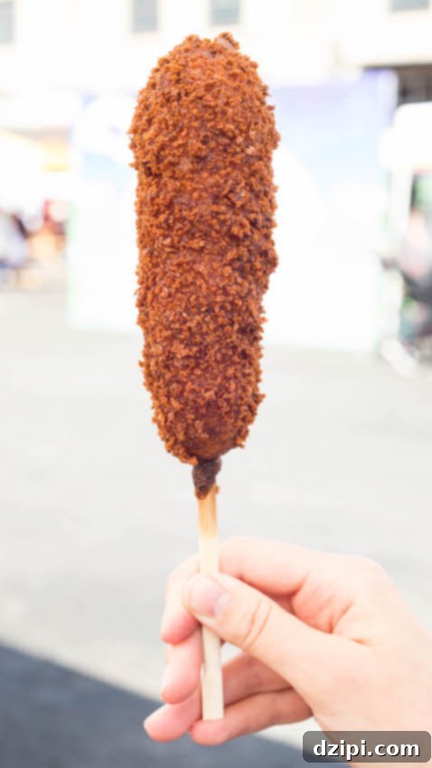 Katsu Corn Dog - Panko coated & fried corndog served with Katsu sauce.