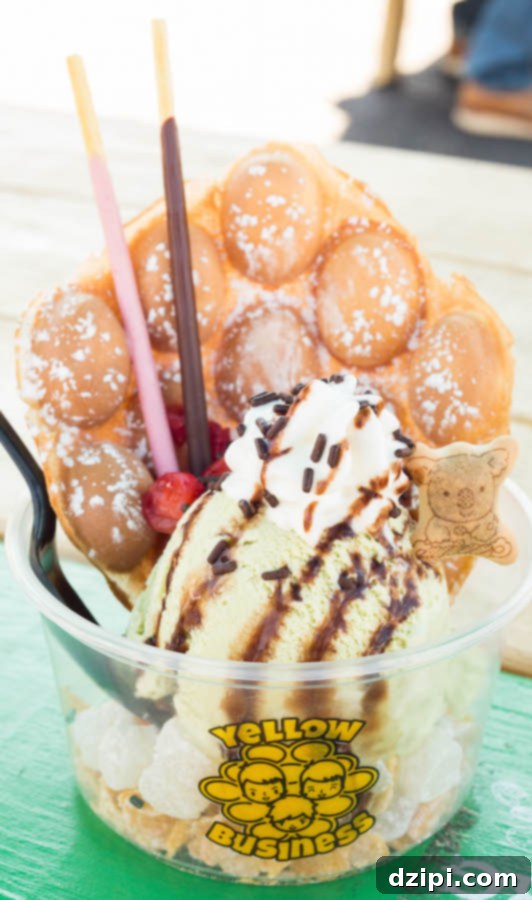 Green Tea Ice Cream Sundae with Bubble Waffle - Best Food Smorgasburg LA
