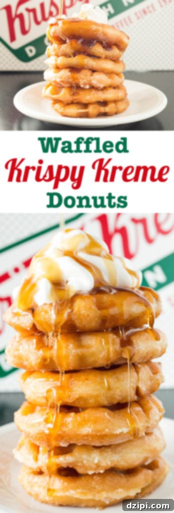 Use leftover Krispy Kreme to make donut waffles! Bring new life to stale donuts with this recipe. A hand holding a Krispy Kreme Donut Waffle.