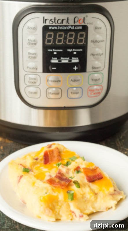 Instant Pot Loaded Potato Bake 3 A perfectly portioned slice of Instant Pot Twice Baked Potato Casserole, showcasing its creamy texture and cheesy topping.