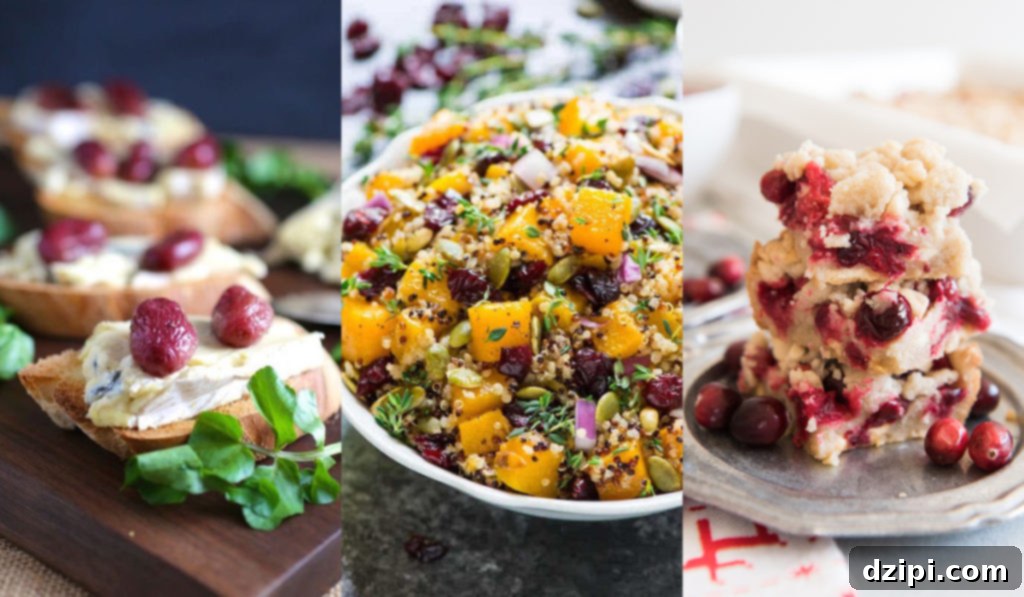 Thanksgiving Recipes You Can Make Ahead - A delicious spread of make-ahead Thanksgiving dishes, including roasted grapes, butternut squash quinoa salad, and cranberry shortbread bars.