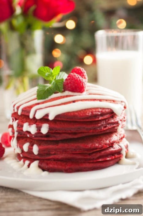 Decadent Red Velvet Pancakes with Cream Cheese Glaze - Best Christmas Breakfast Recipes