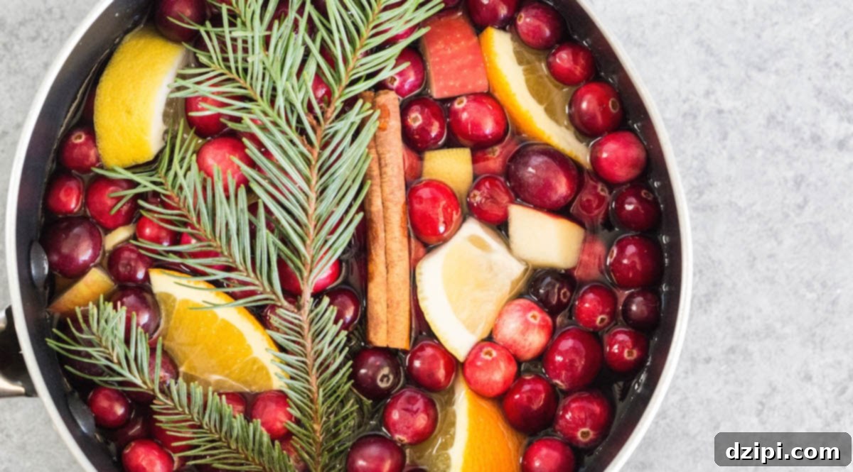 Overhead view of a pot filled with homemade Christmas Potpourri, creating a festive atmosphere.