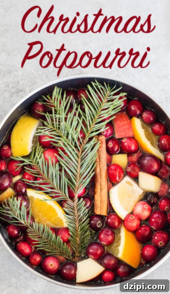 Homemade Christmas Potpourri in a beautifully arranged setting with text at the top that reads "Christmas Potpourri".