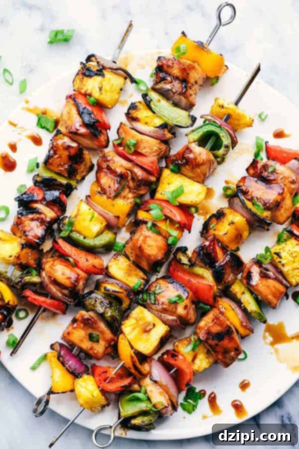 Sun-Kissed Grill Feasts 11 Grilled Hawaiian Teriyaki Chicken Skewers - Sweet and savory skewers with pineapple